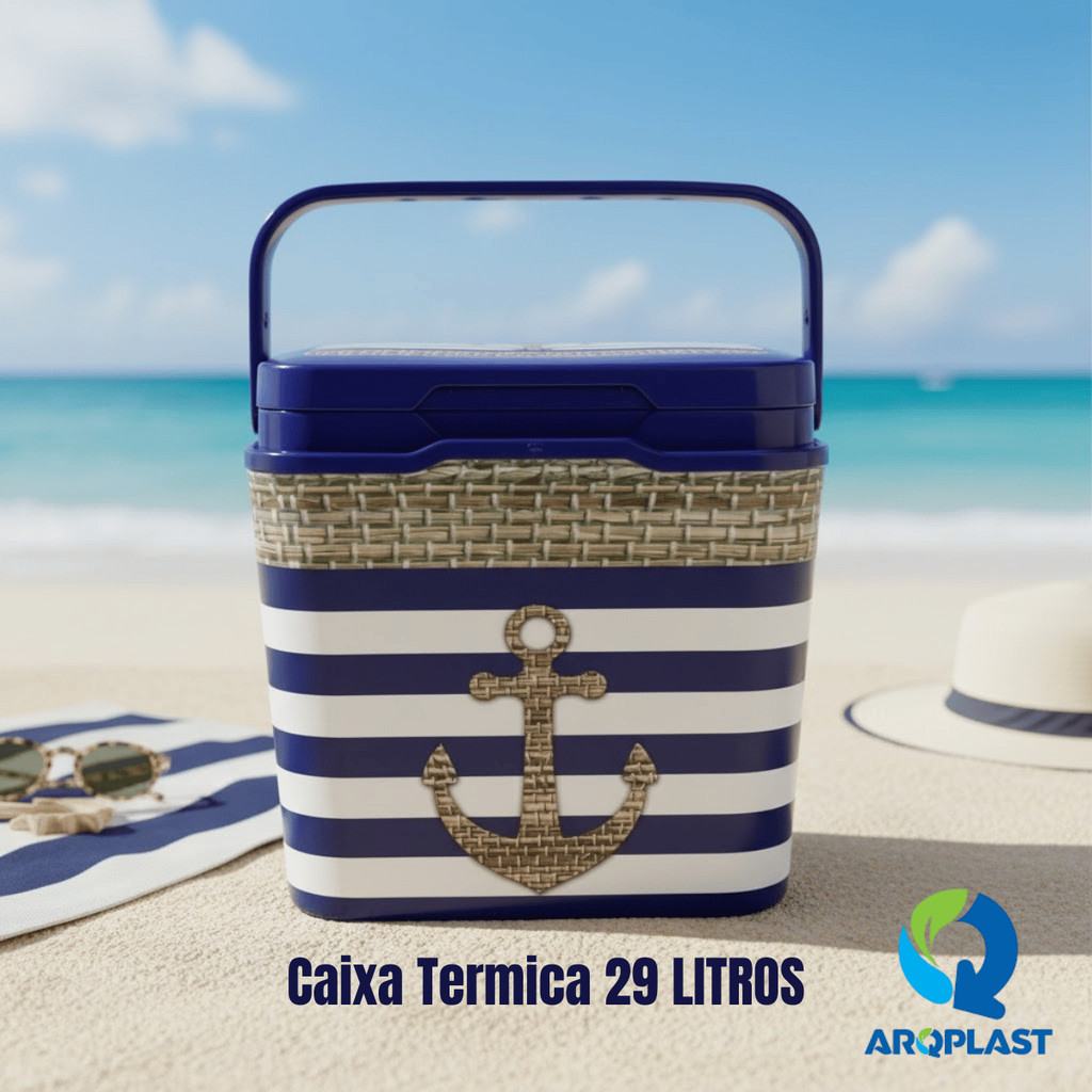 Caixa Térmica Azul e Branco 29L – Arqplast / Cooler Praia Camping / Isolamento Térmico Kit Conjunto