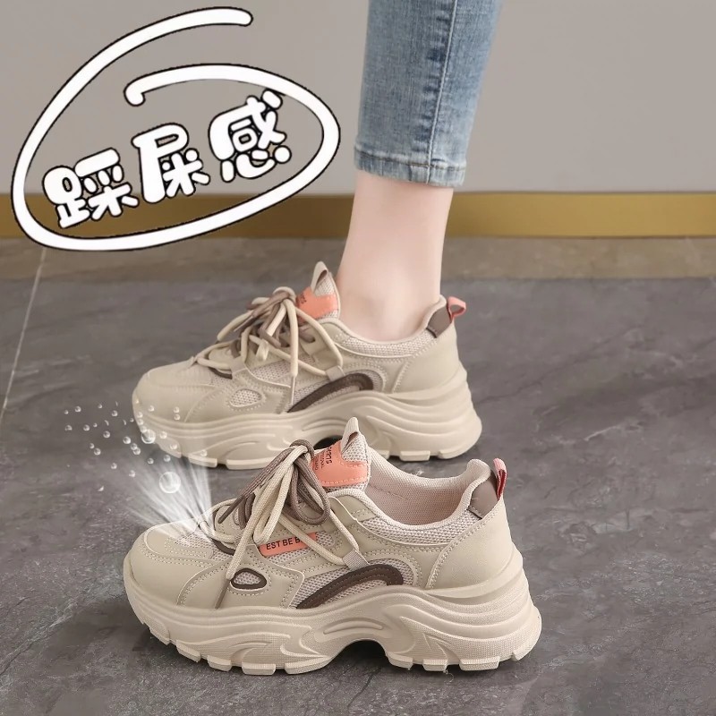 tênis coreano feminino tênis corrida respirável Pisando na merda papai sapatos femininos malha de inverno respirável pés