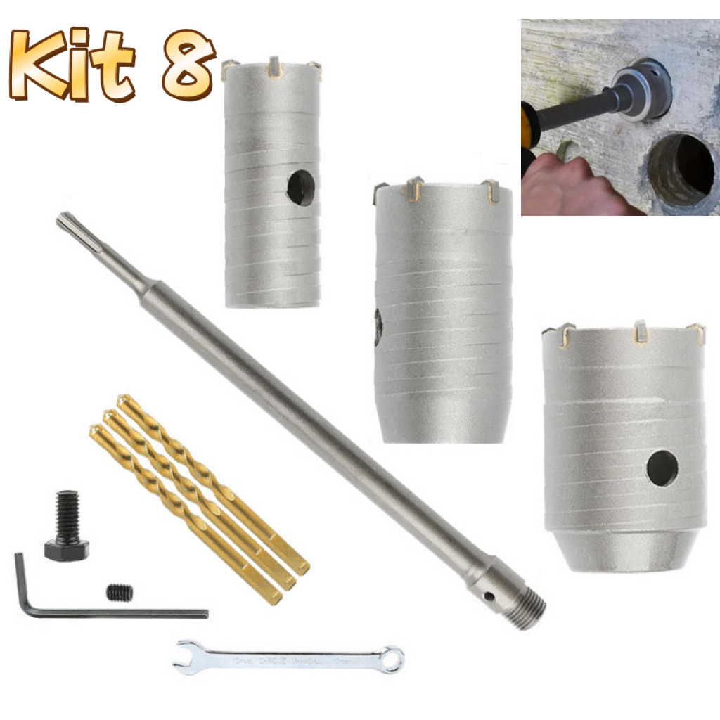 Kit Jogo Serra Copo 30 40 50 Mm Concreto Alvenaria Haste Sds Plus P/ Furadeira e Martelete em Oferta na Shopee