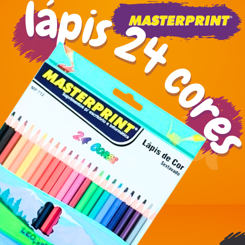 Lápis de Cor 24 Cores Resistente Sextavado Escolar Masterprint em Oferta na Shopee