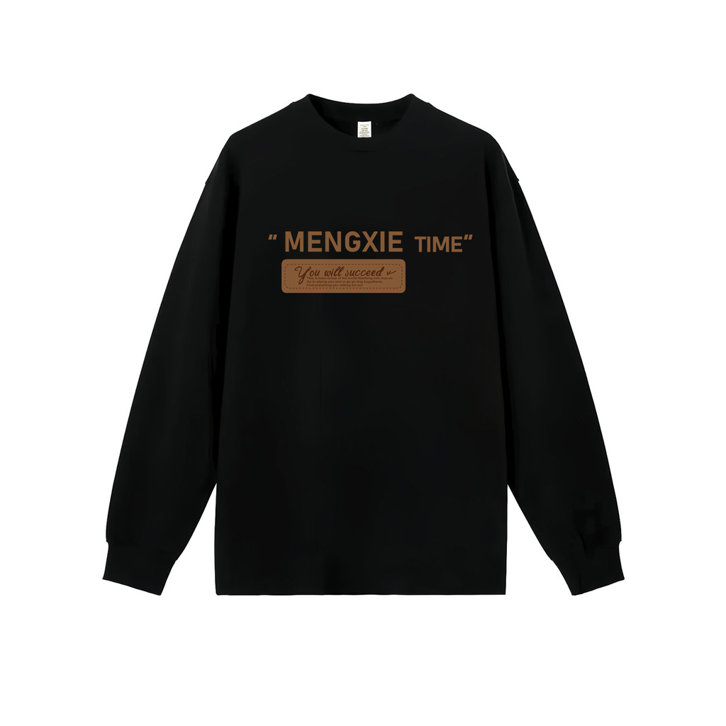 Americano na moda carta impressa puro algodão de manga comprida camiseta masculina High-End outono rufião bonito solto e