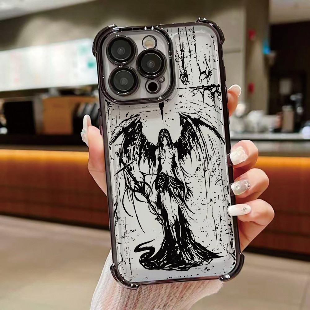 Electroplated Four-Corner Shockproof Phone Case For iPhone 17 16 15 14 13 12 11 Pro Max Plus Air Anjo Negro Soul