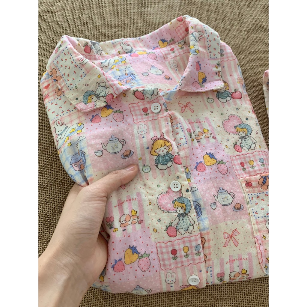 Bolha de algodão Original puro algodão dupla camada fio pijamas feminino verão classe A algodão conto de fadas retalhos