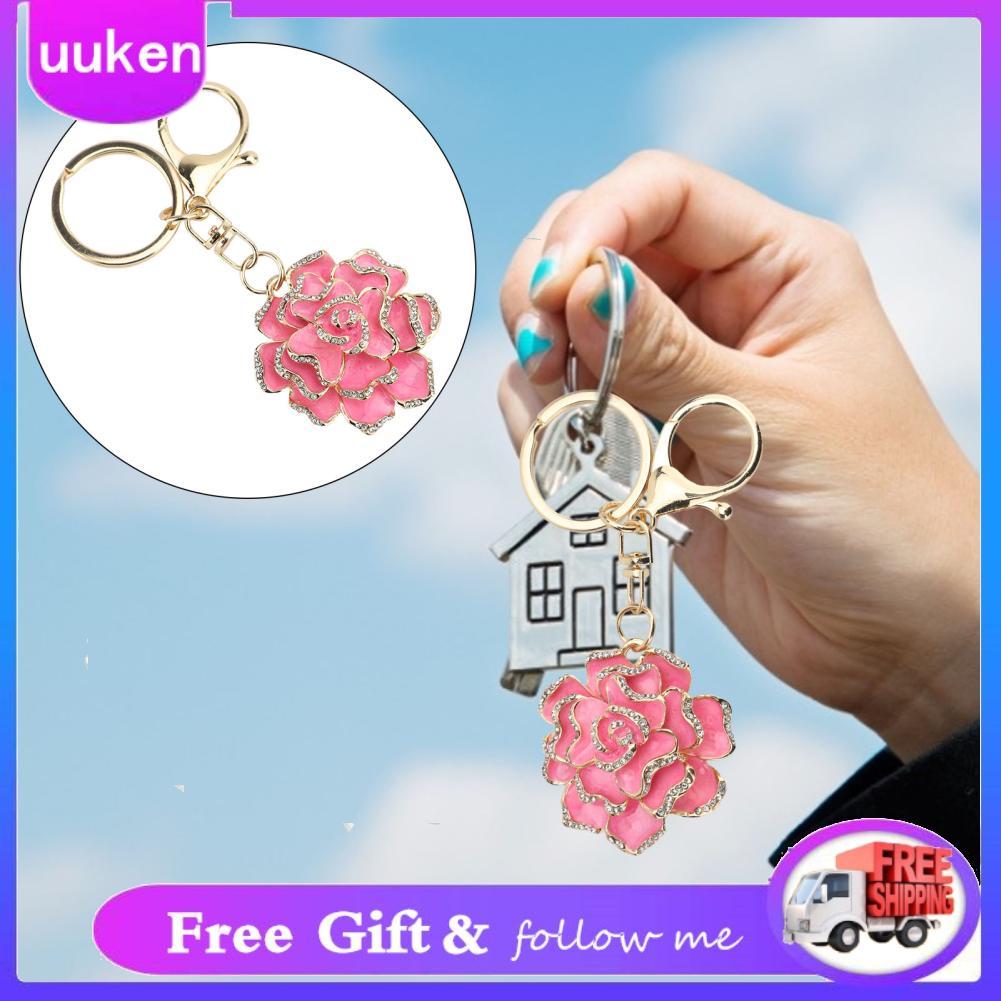 uukendh Yosoo lindo chaveiro de flor em formato de rosa, chaveiro floral de metal para ocasiões especiais (azul)