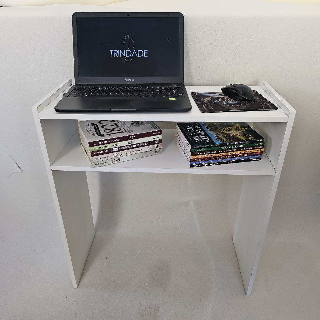 Escrivaninha Mesa para Home Office Branca com Prateleira | Compacta Moderna em MDF
