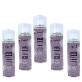 Kit 5 Spray De Glitter Prata 125ml Popper Cabelo Corpo Roupa Maquiagem Brilho Prateado Pequeno Bolsa Festas Carnaval