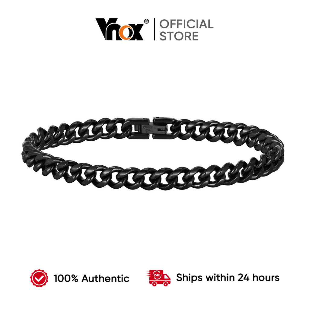 Vnox Moda Masculina Preto Cubana Corrente Pulseira 316 Aço Inoxidável Minimalista Hip Hop Estilo Punk Presente