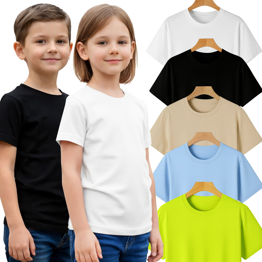 Conjunto Kit  5 Camisetas Infantil Juvenil Básica Premium Costura Dupla Trend Tendencia Feminina Masculina Premium