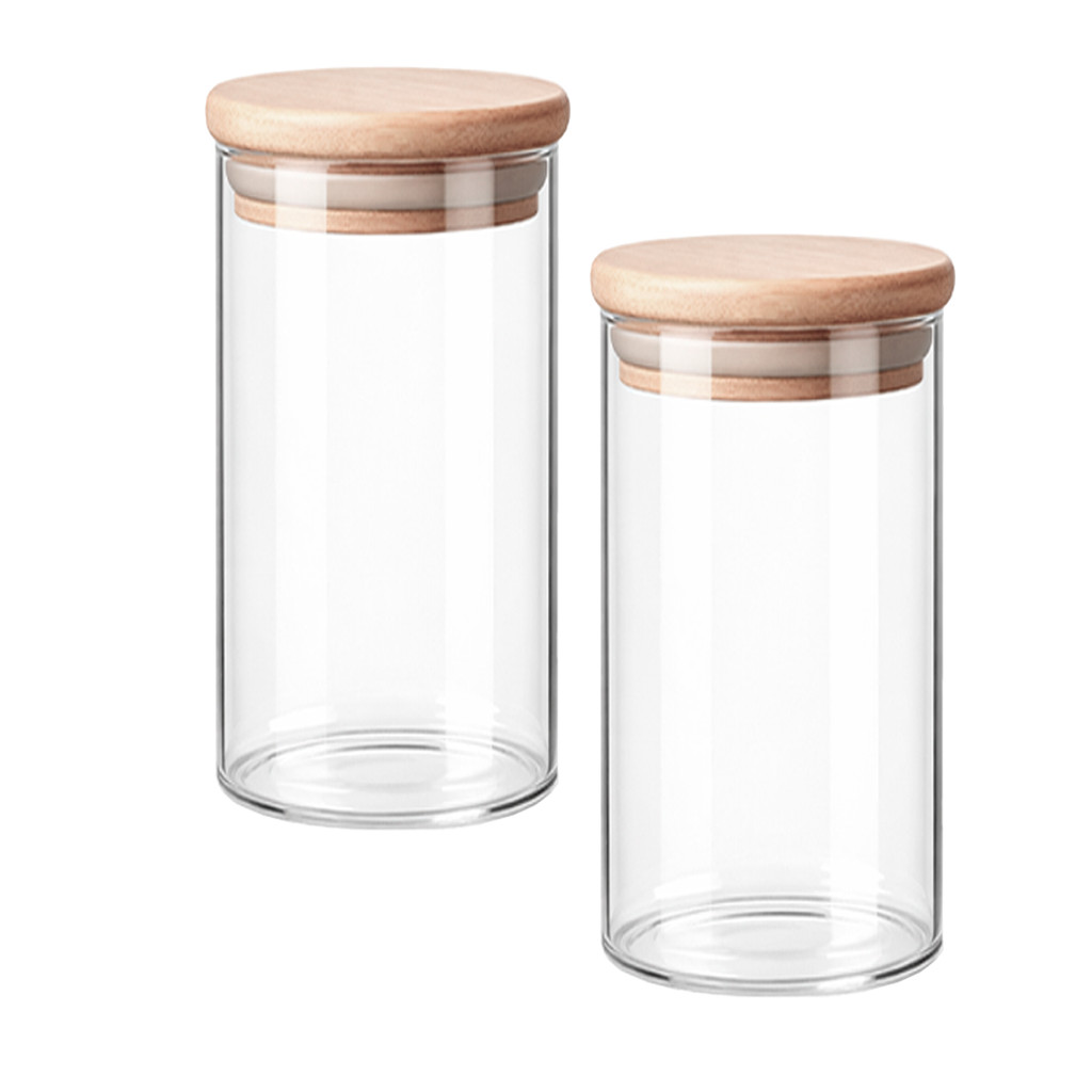 Kit 2 Pote Decorativo Cozinha Vidro 1250ml Recipiente Tampa de Bambu Cozinha Frasco Organizador Café