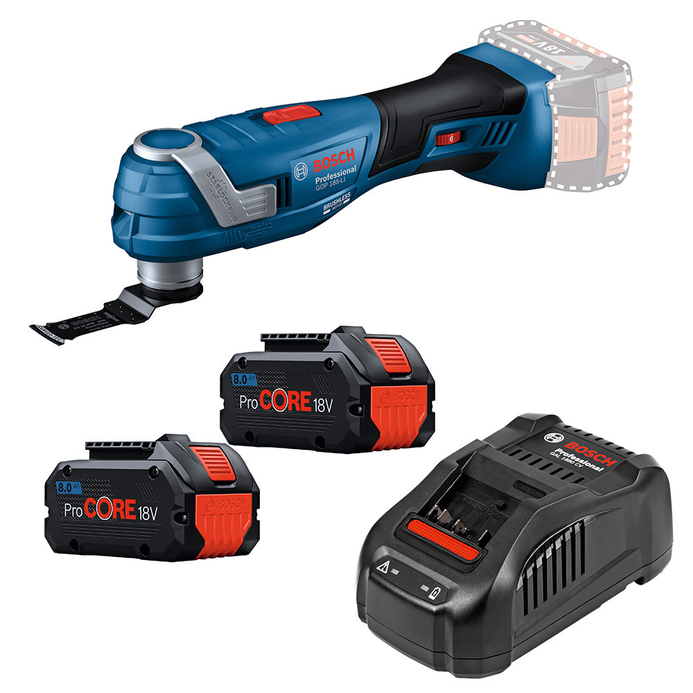 Kit Multiferramenta Oscilante GOP 185-LI + 2 Baterias 18V 8Ah ProCORE e Carregador de Bateria GAL 1880 CV (220V) Bosch