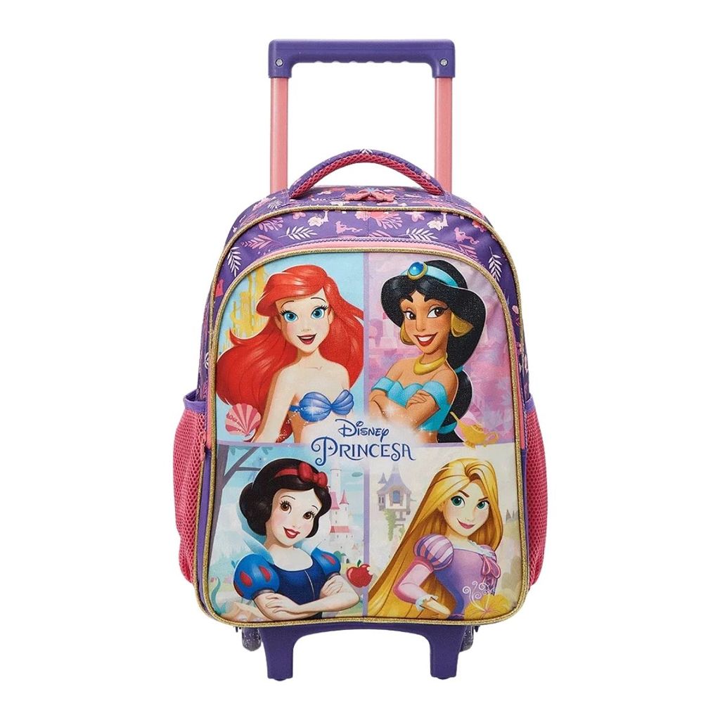 Mochila de Rodinhas Princesas Ariel Rapunzel branca de neve e Jasmine Escolar Infantil disney Xeryus