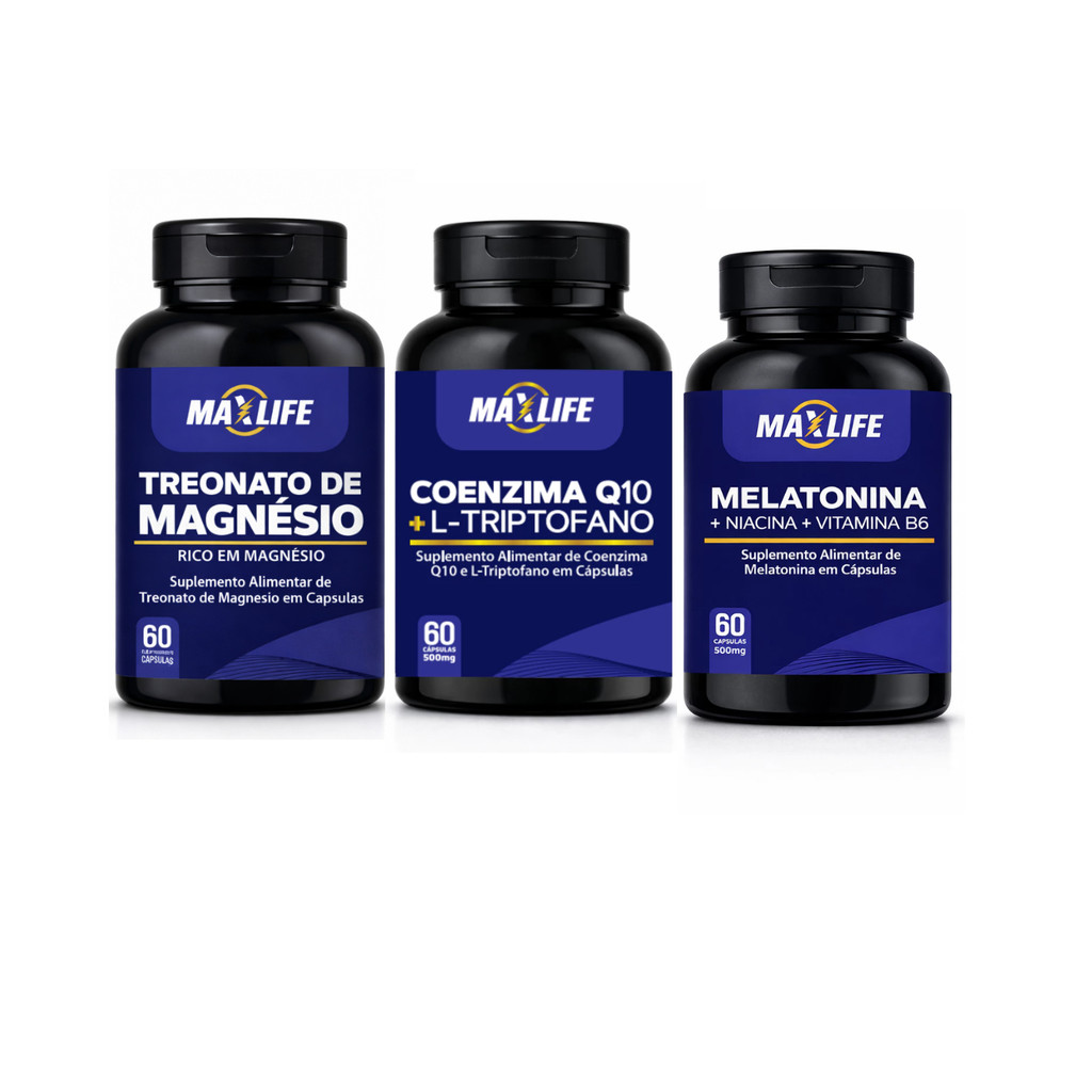 KIT Coenzima Q10 + L-Triptofano +Treonato de Magnésio Melatonina Niacina+ vitamina B6 em Cápsulas  60 Caps suplemento al