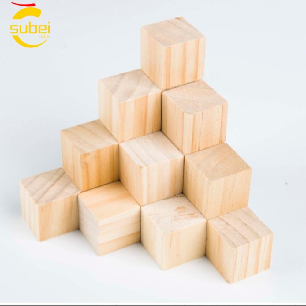 SUBEI 10pcs Bloco Quadrado , Cubo Natural Em Branco Inacabado , Material Artesanal De Modelo De Jardim De Infância