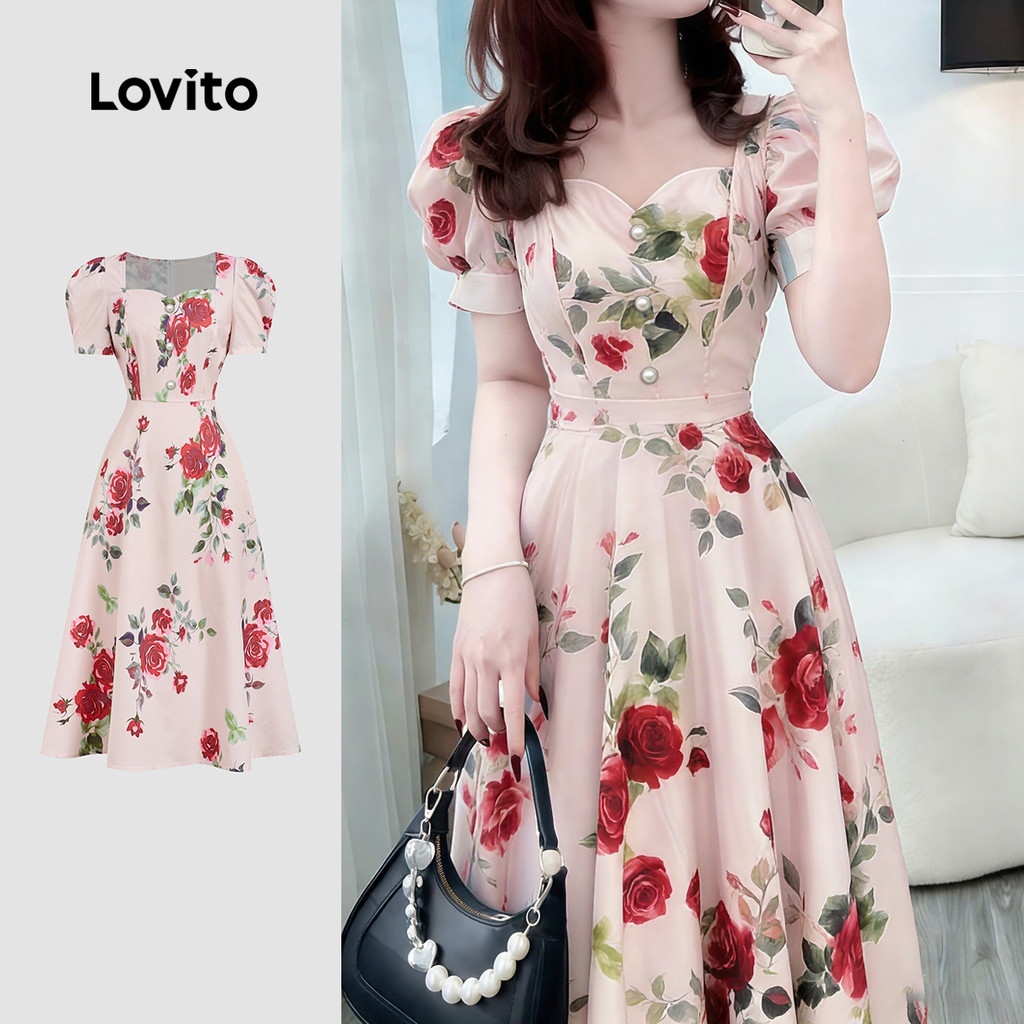 Lovito Elegante Vestido com Zíper Plissado para Primavera/verão para Mulheres L178LD024
