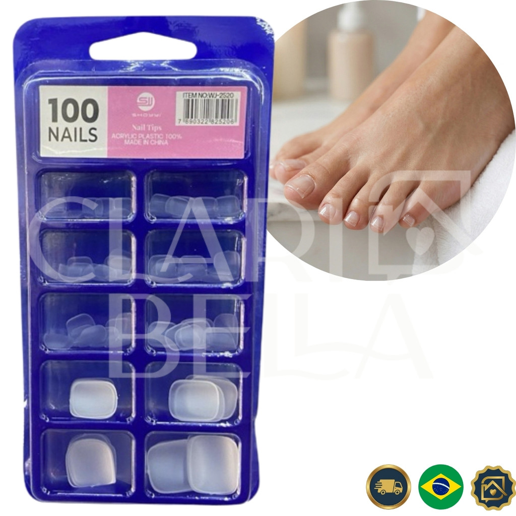 Tips De Pé Transparente Unha Postiça 100 Unidades Alongamento