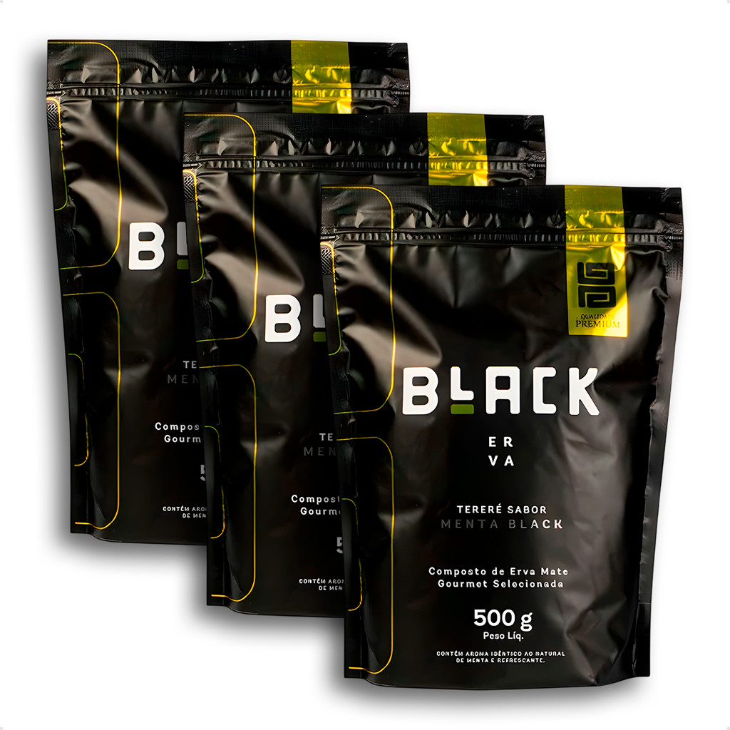 3 Pacotes Erva Mate Black Tereré Menta Black Pacote 500g Premium Gourmet