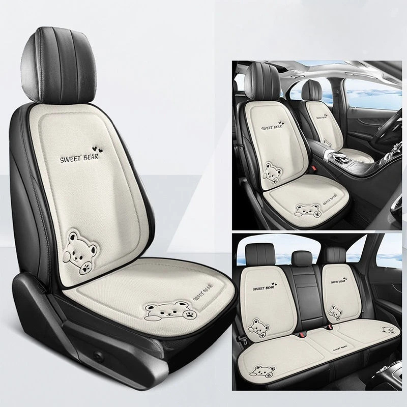 Almofada De Assento De Carro De Urso De Desenho Animado De Luxo Tecido De Linho Respirável Antiderrapante Capa Universal