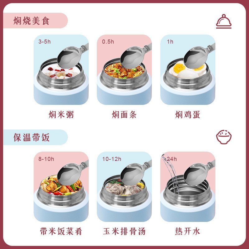 Panela térmica criativa, lancheira infantil isolada, pote térmico para cozinhar, recipiente de aço inoxidável para conse