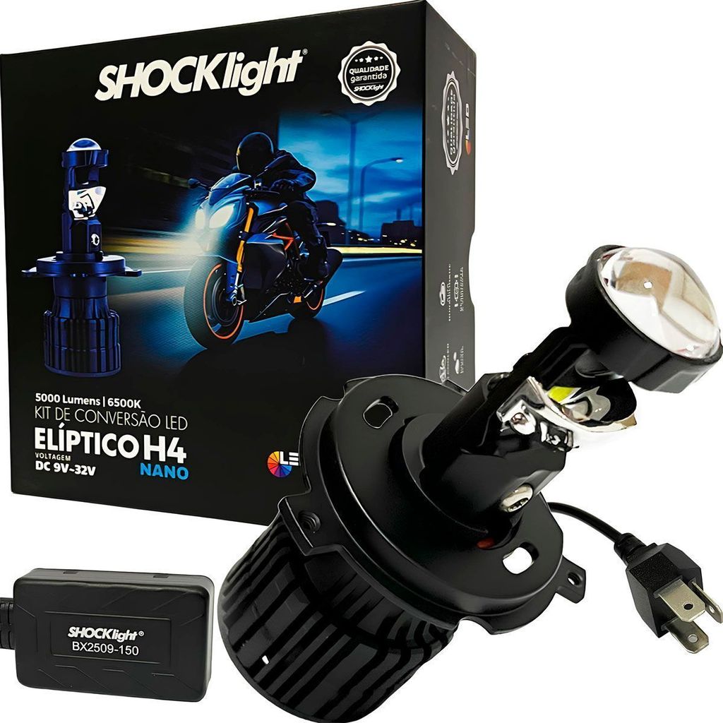 Lâmpada Led Mini Projetor Moto H4 5000 Lumens 6500K 12V 24V