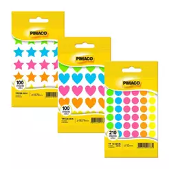 Kit Etiquetas TP Multiuso Neon Estrela + Coração + Bolinha