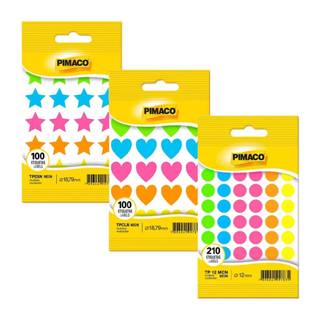 Kit Etiquetas TP Multiuso Neon Estrela + Coração + Bolinha