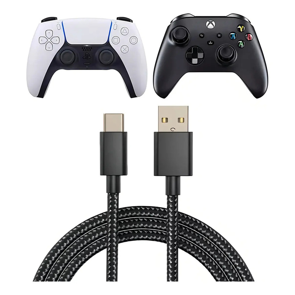 Cabo Carregador Tipo C Controle Ps5 Xbox Series 2 Metros Cor Preto