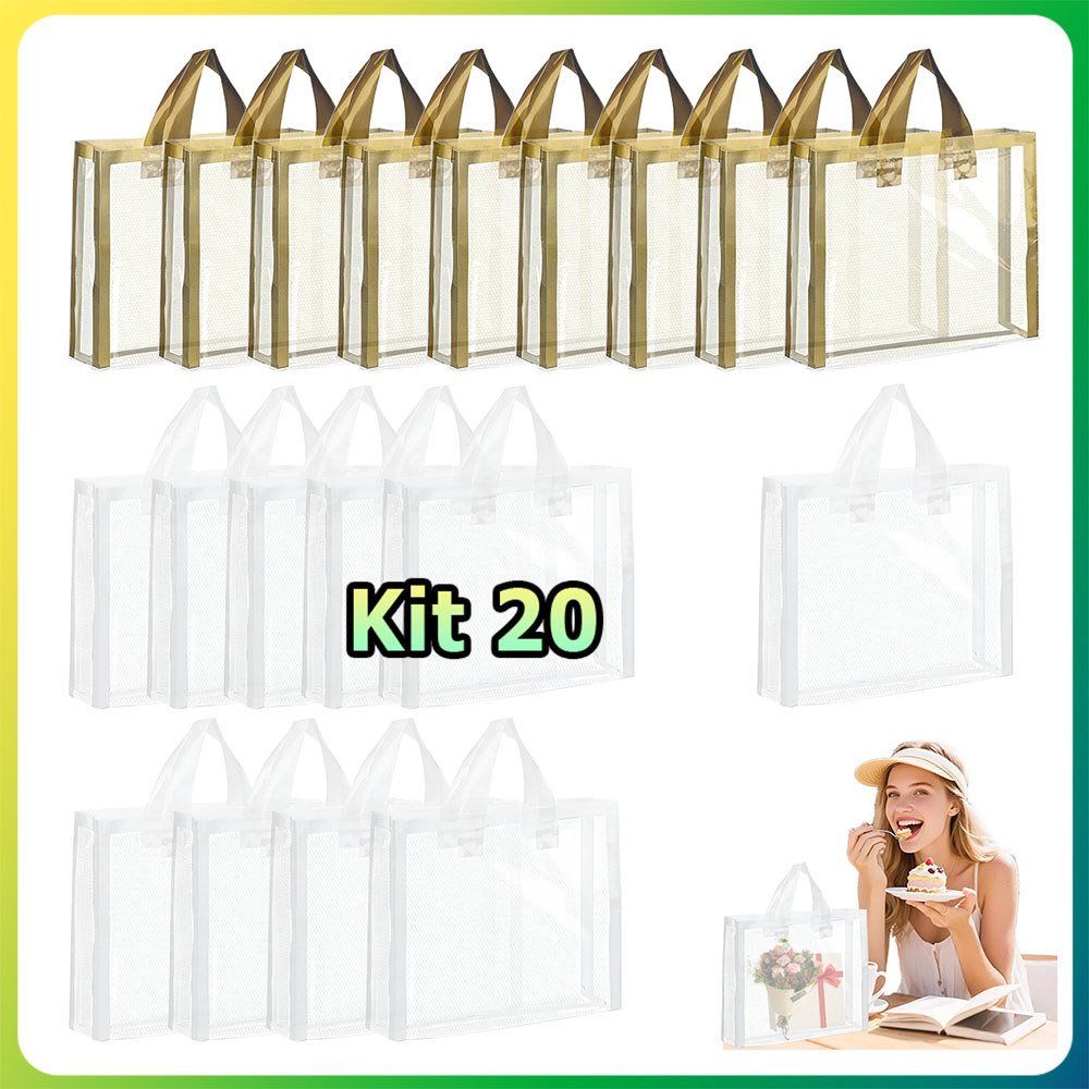Kit 20 Bolsa de malha transparente bolsa para presente bolsa para festa reutilizável 31.5x32.5x8.1cm