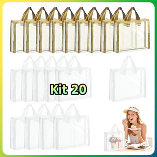 Kit 20 Bolsa de malha transparente bolsa para presente bolsa para festa reutilizável 31.5x32.5x8.1cm