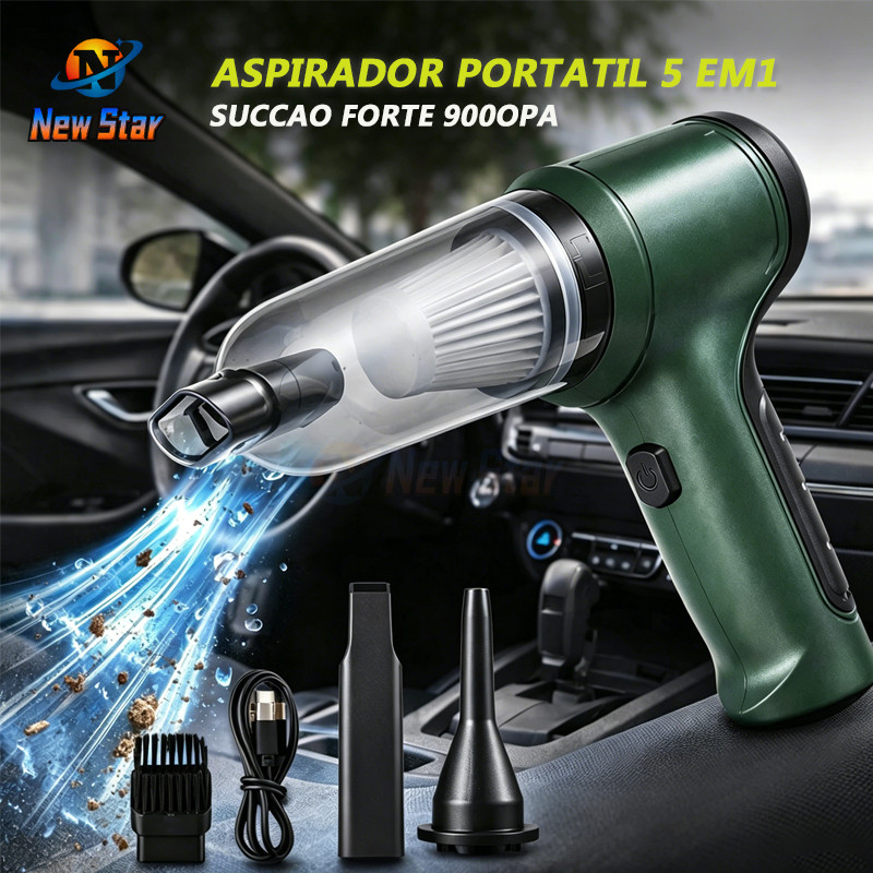 New Star  Aspirador de Pó Portátil para Carro 5 em 1 Sucção Forte 9000Pa Sem Fio