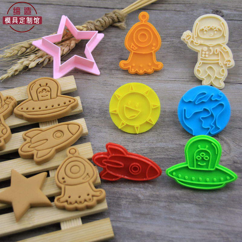 Espaço astronauta nave espacial brinquedo dos desenhos animados molde de biscoito doméstico diy moedor de cozimento 3d t