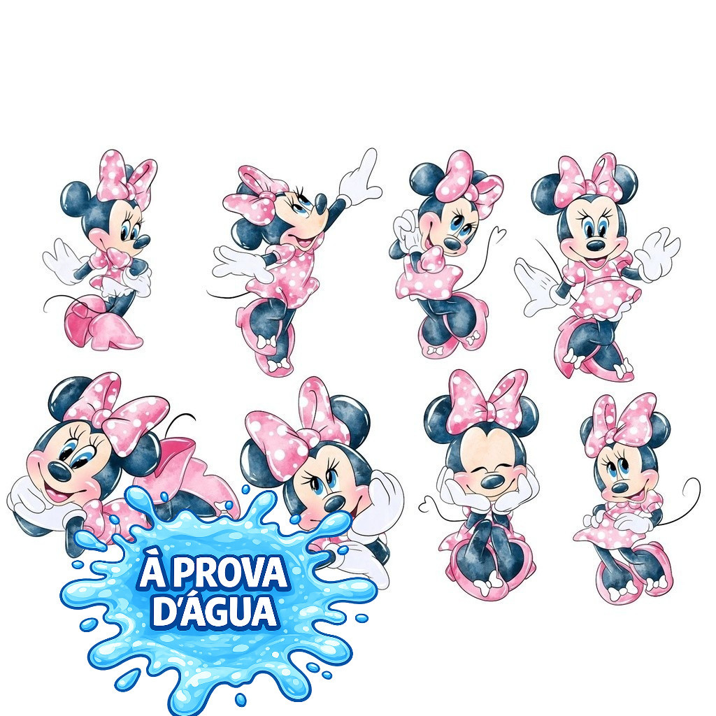 100 Adesivos a prova de d agua apliques MINNIE ROSA AQUARELA  Tags   Festa  para  MINIE MINEI   adesivo aplique vinil