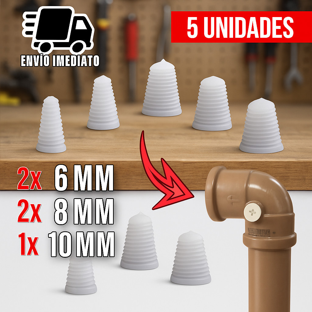 Kit 5 Tapa Furo para Cano de Água Furado com 3 Medidas e com Rosca