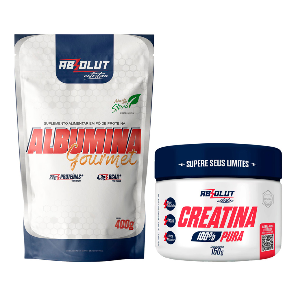 Kit Suplementos Albumina Em Pó 400g + Creatina pura 150g Absolut