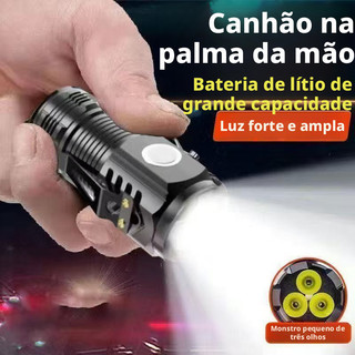 Mini lanterna com longo alcance, feixe de luz potente, portátil, bateria de longa duração e três luzes frontais