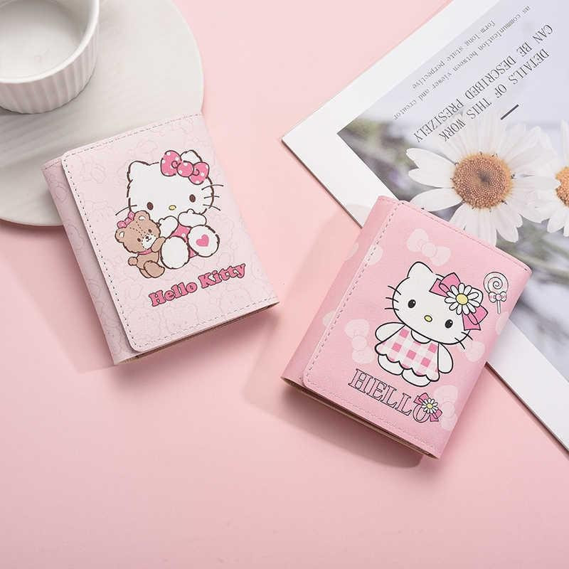 [largeloohg] Carteira feminina tripla Sanrio Hello Kitty, feita sob medida, portátil, multifuncional