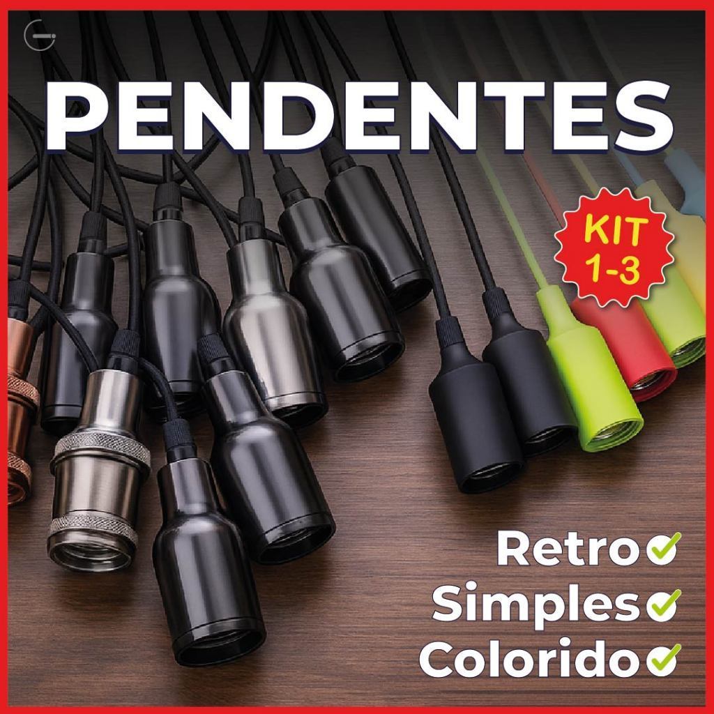 Pendentes iluminação Simples Retro Colorido 1M Modelo Moderno E27 110V-220V Bivolt
