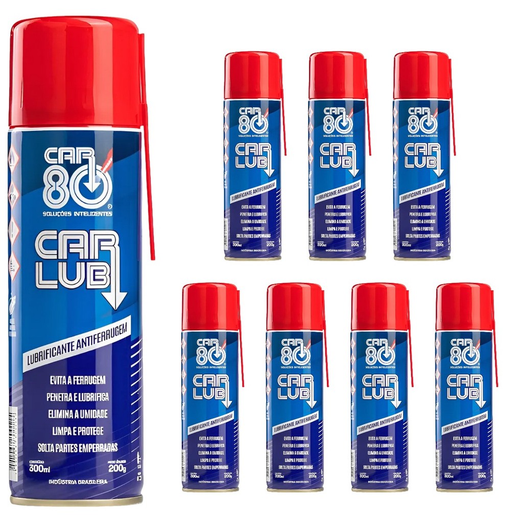 Kit 8 Unidades Car Lub Desengripante Spray 300ml - Lubrificante Antiferrugem Multiuso Ação Rápida em Oferta na Shopee