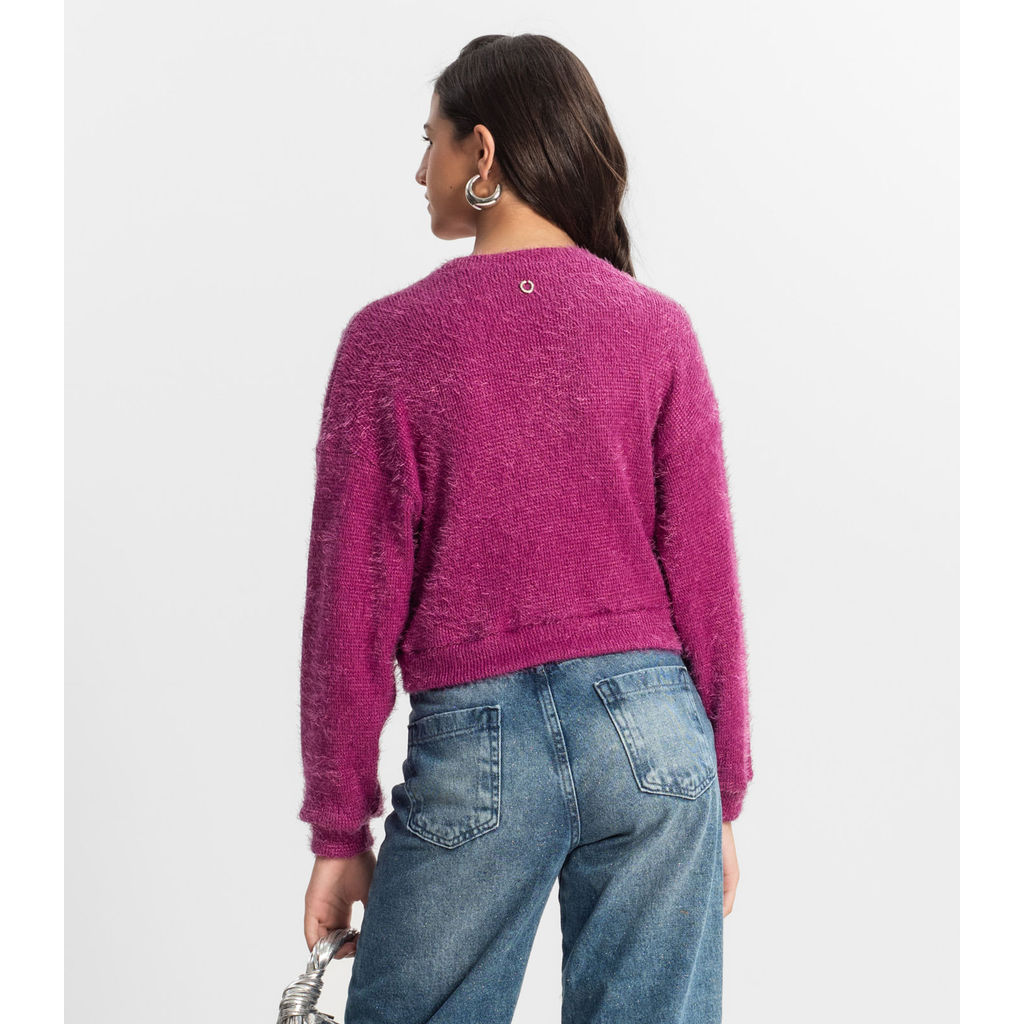 Detalhes do Blusão Juvenil Feminino Em Tricot Minty Roxo
