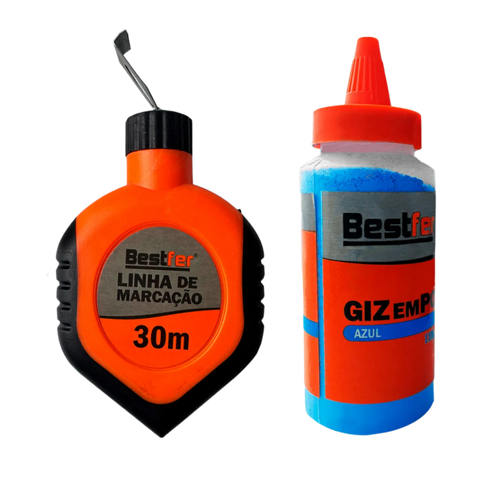 Kit Gesseiro Giz de Linha Azul e 30 Metros Linha de Marcação