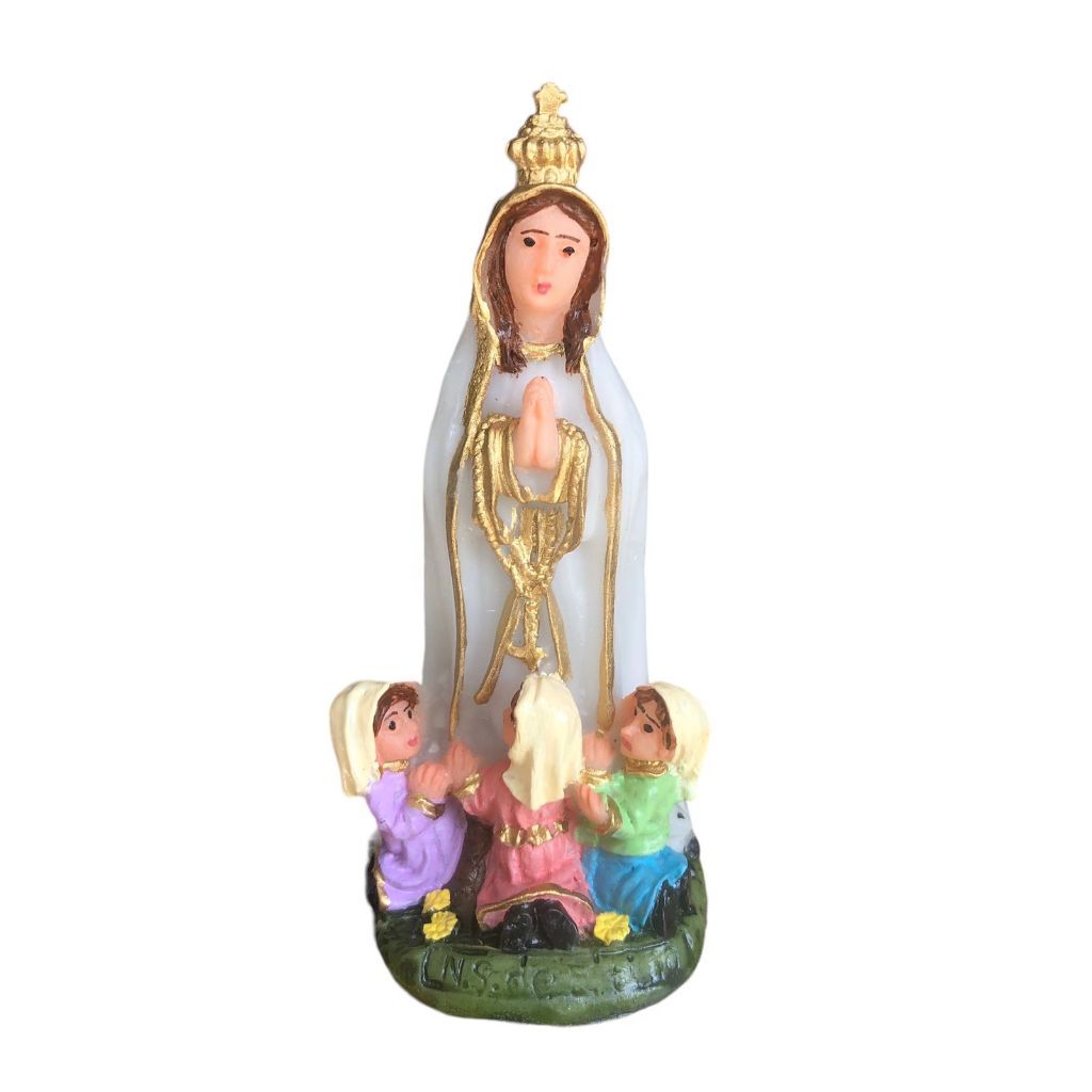 Nossa senhora de Fatima com pastores imagem em resina pintura á mão artesanal decoração 8cm