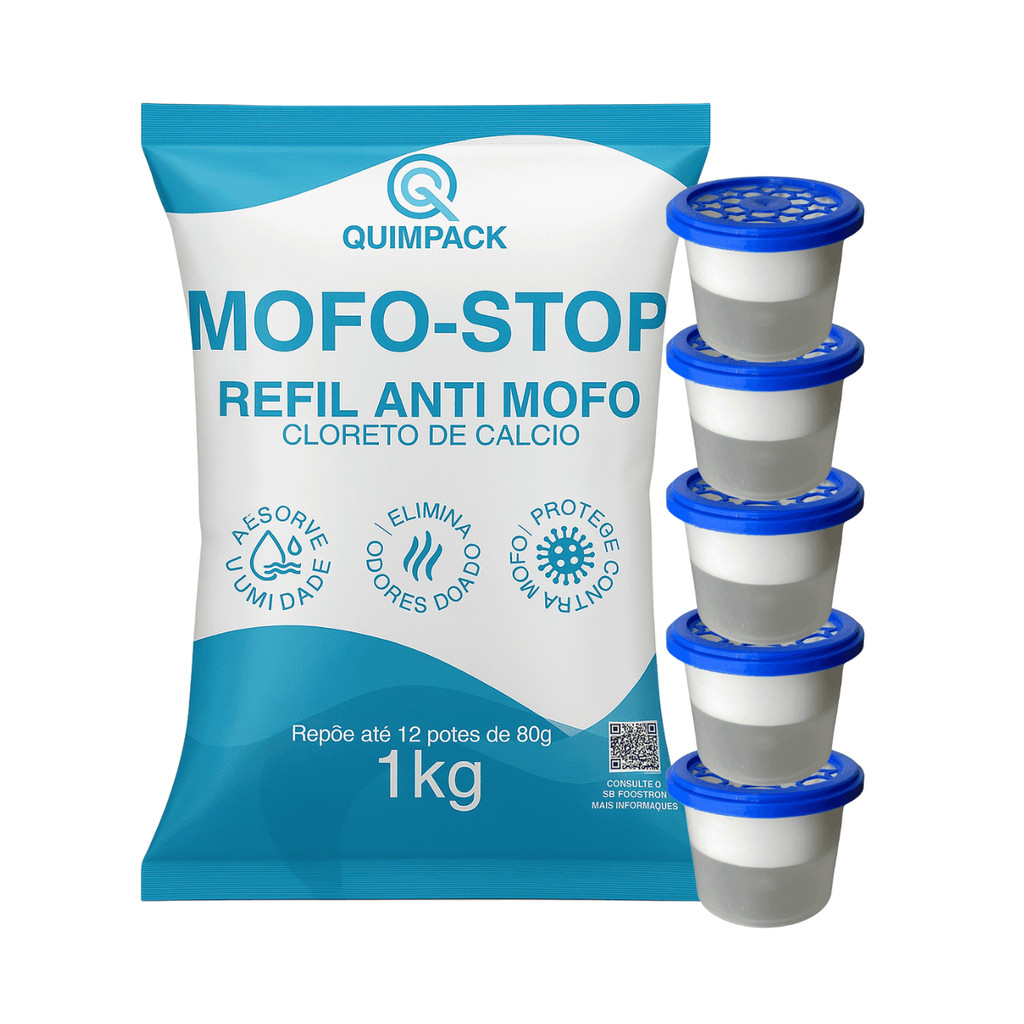 Cloreto De Calcio 1kg AntiMofo Quimpack+Brinde 5 Pote 80ml em Oferta na Shopee