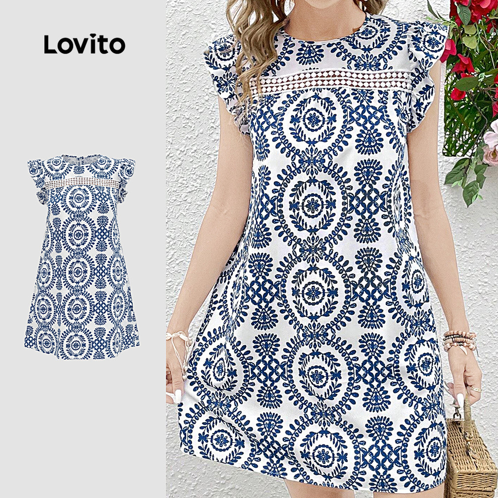 Lovito Vestido Boho com babados e decote em viagem vestido primavera/verão para mulheres LK3ED600 em Oferta na Shopee