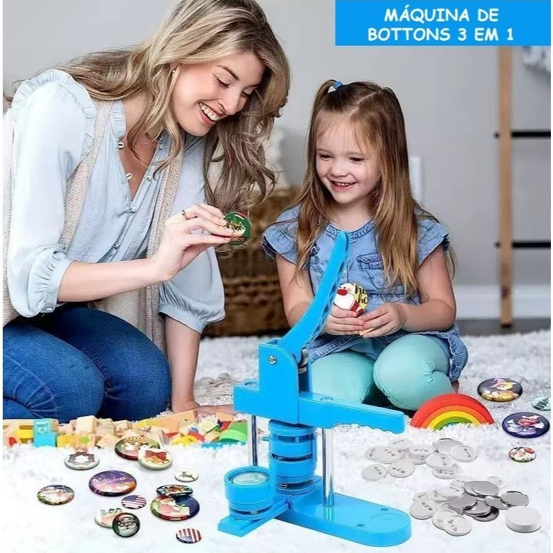 3 em 1 - Máquina de Bottons 32/44/58mm DIY – Criador de Crachás, Broches e Botões Personalizados em Oferta na Shopee