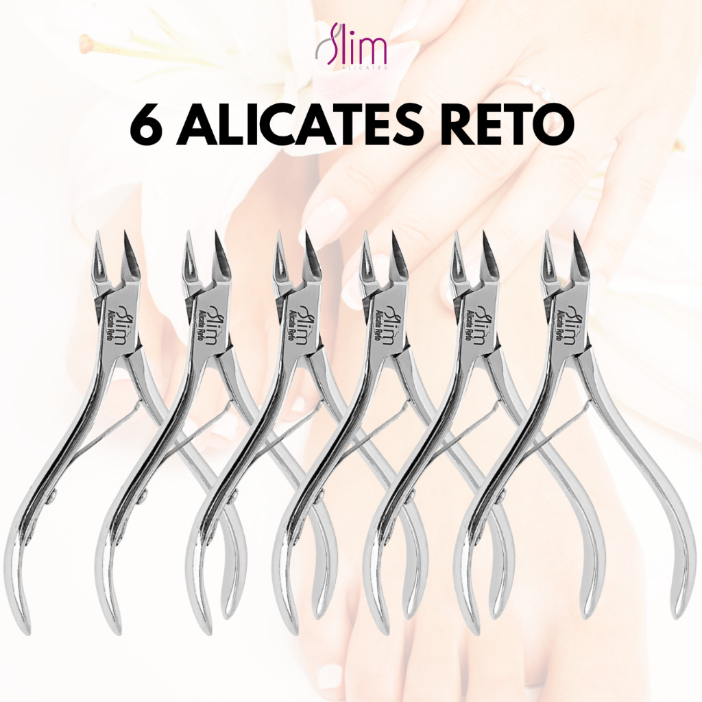 Kit com 6 Alicates Reto - Slim - Podologia - Manicure e Pedicure