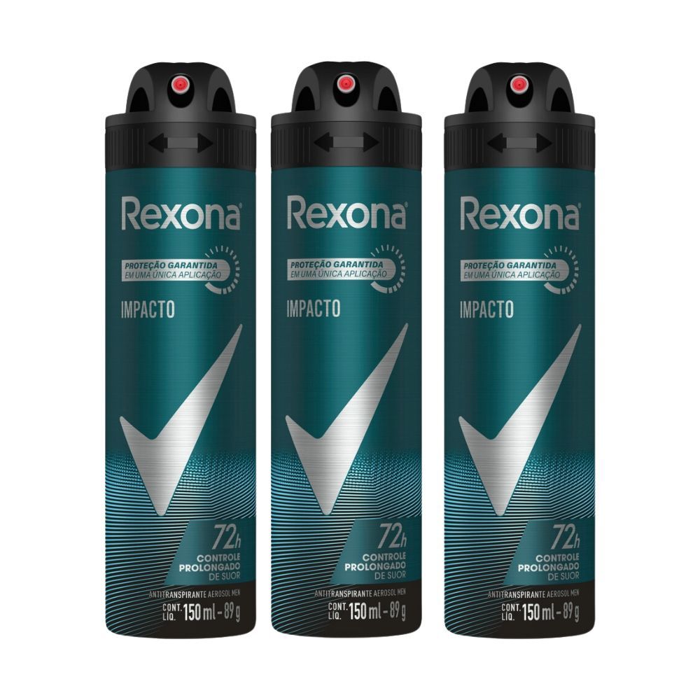Kit 3 Desodorante Antitranspirante Aerosol Masculino Rexona Impacto 72 horas 150ml em Oferta na Shopee