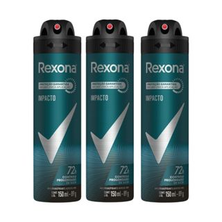 Kit 3 Desodorante Antitranspirante Aerosol Masculino Rexona Impacto 72 horas 150ml em Oferta na Shopee