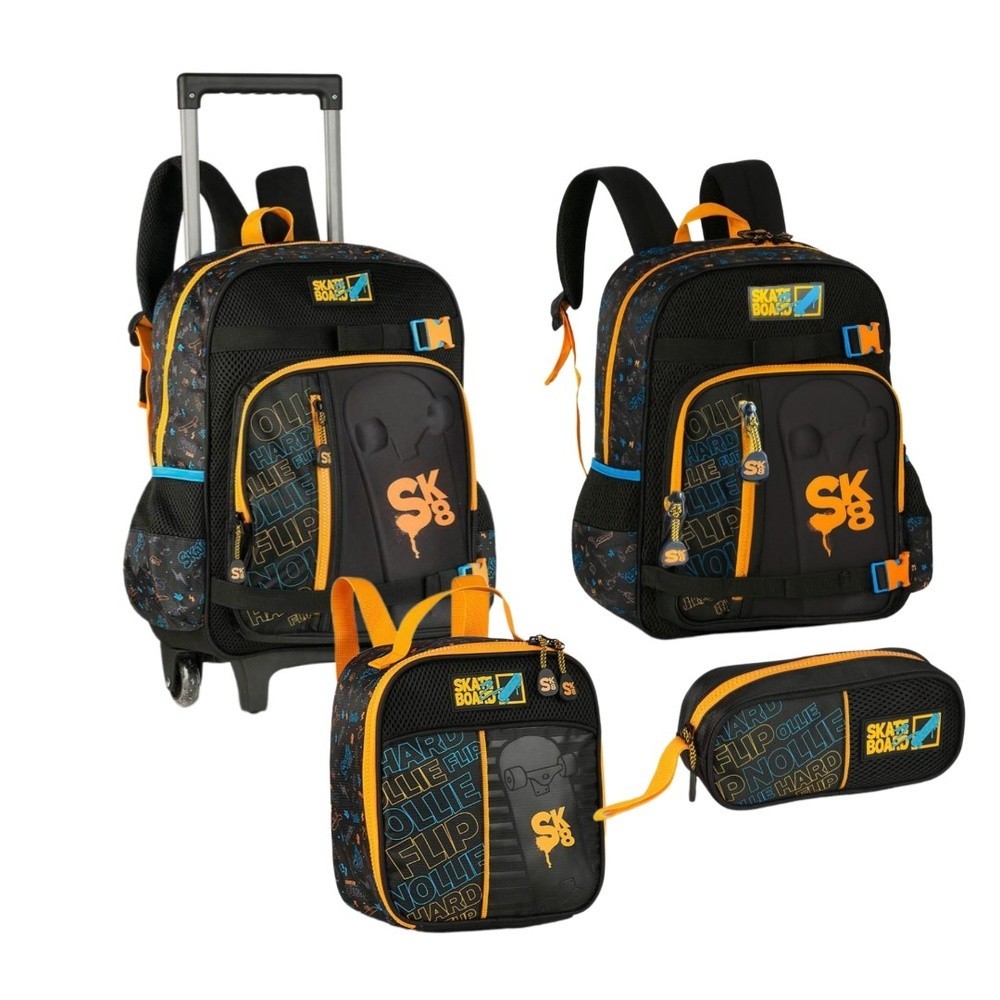 Kit Escolar Mochila Lancheira Estojo SkateBoard Clio em Oferta na Shopee