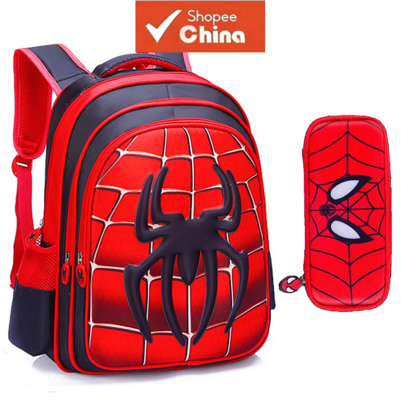2 em 1 Kit 3D Marvel Homem-Aranha Mochila Escolar Conjunto Mochila Infantil Menino Fofo Dois Desenhos Animados Bebês Men