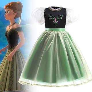 Frozen Princess Anna Dress Crianças Bebê Gaze Vestido Verão Manga Curta Vestido de Halloween Vestido de Verão.