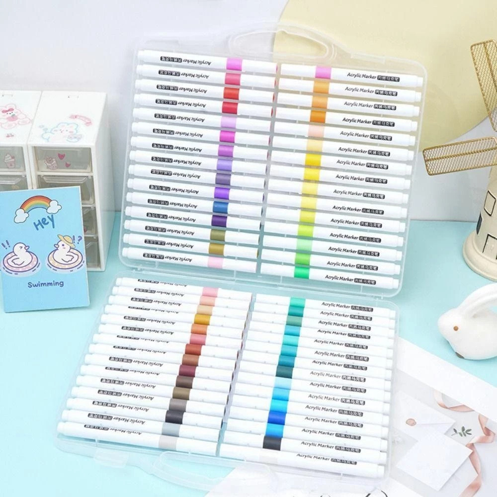 Kit Marcadores de Acrílico 24/36/48/60 Cores com Caneta Branca à Prova d'Água Frete Grátis